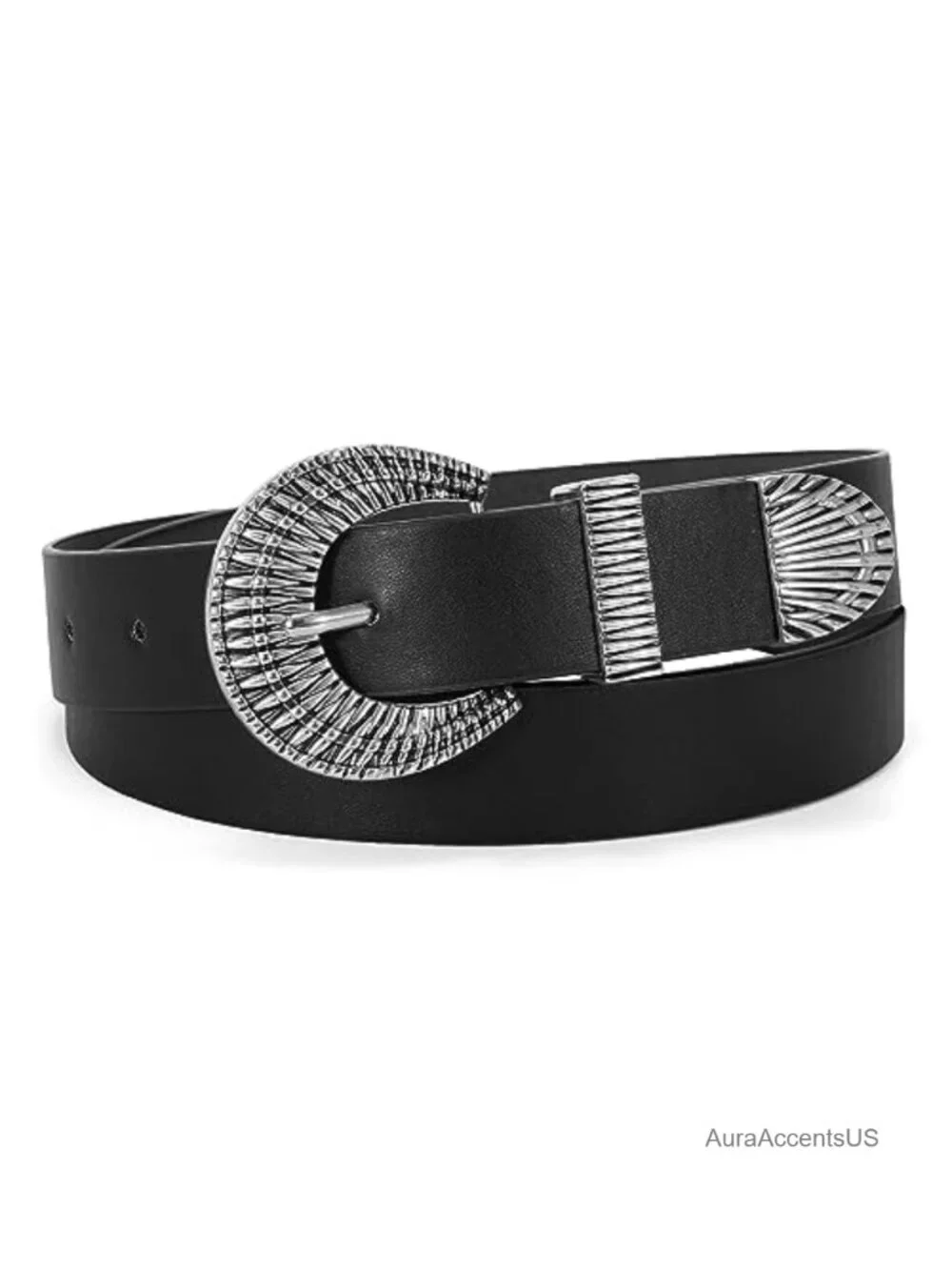Vintage Western Faux Leather Belt with Metal Buckle for Women - Adjustable